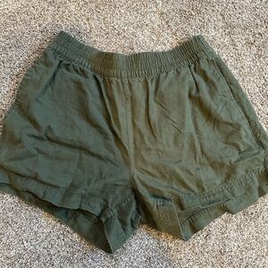Olive Green Women's Linen Blend Shorts